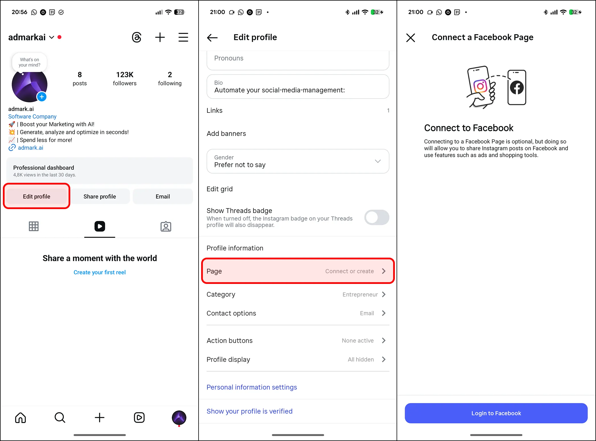 Link Instagram to Facebook Page